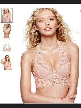 New Victoria's Secret PINK Lace Halter Bralette Bra Cocoon Light Pink Medium